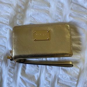 Michael Kors gold leather wristlet/wallet